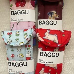 BAGGU Set of (4) Puffy Glasses Sleeves Fancy Dogs, Cherries, Miffy, Bunnies)